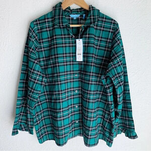 Draper James Plaid Button Up Sleep Top Green NWT Sz 1X